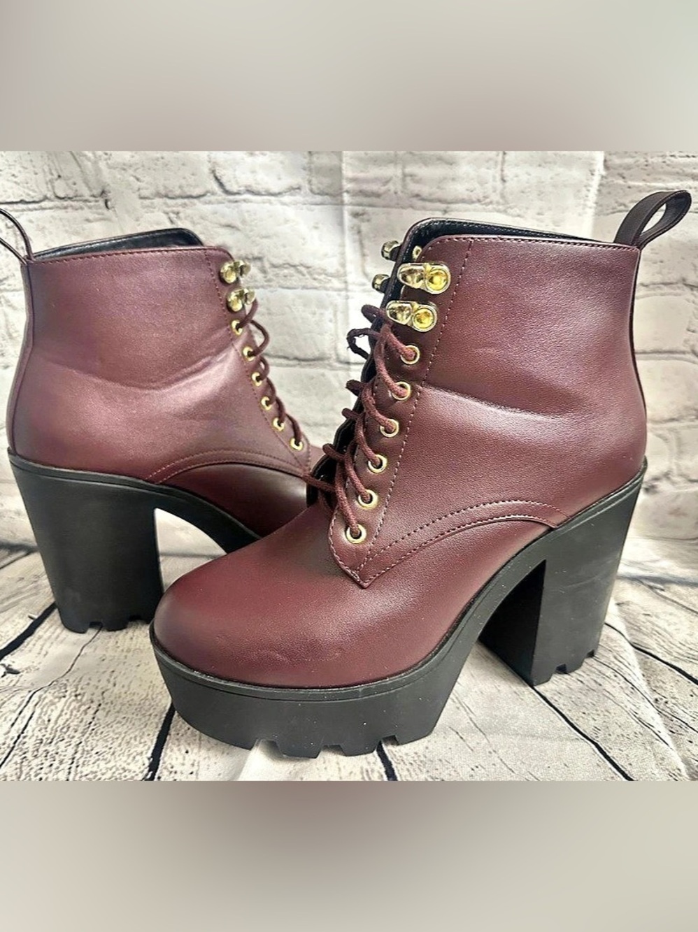Burgundy Platform Ankle Boots EU 38 Like New